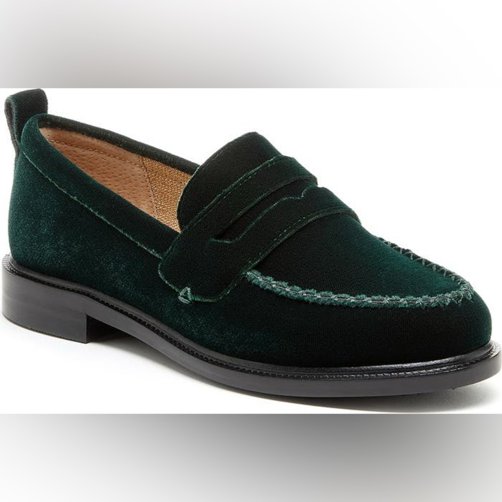 Kelsi Dagger Brooklyn Lens Penny Loafers – Dark Green Suede – NWOT – Size 8